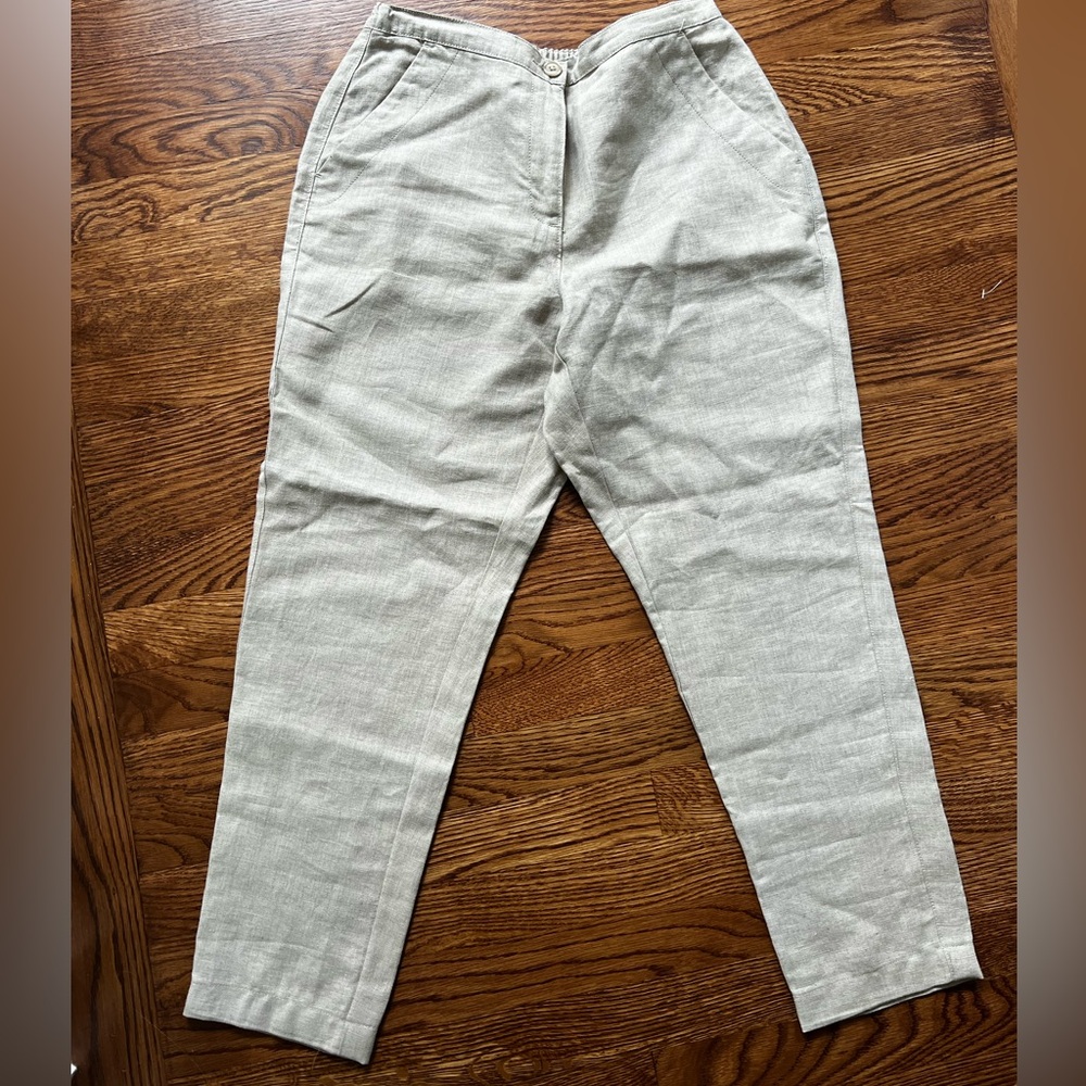 LL BEAN 100% Linen Pants Khaki Sustainable Natural‎ Casual Coastal Summer 10 P